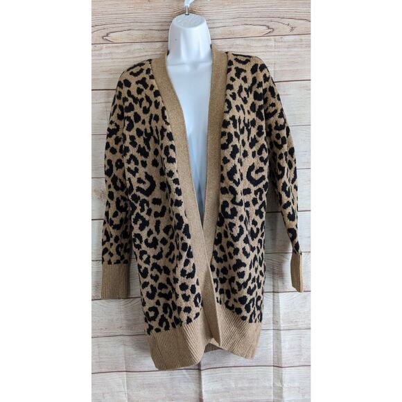 Yes Lola Leopard print Open Front Brown/Black Long Sleeve Cardigan Small - Picture 1 of 7